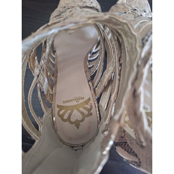 Fergalicious Faux Snakeskin Tan/Gold Hallucinate Heels/Pre-Owned,Size 6.5M - Picture 6 of 9
